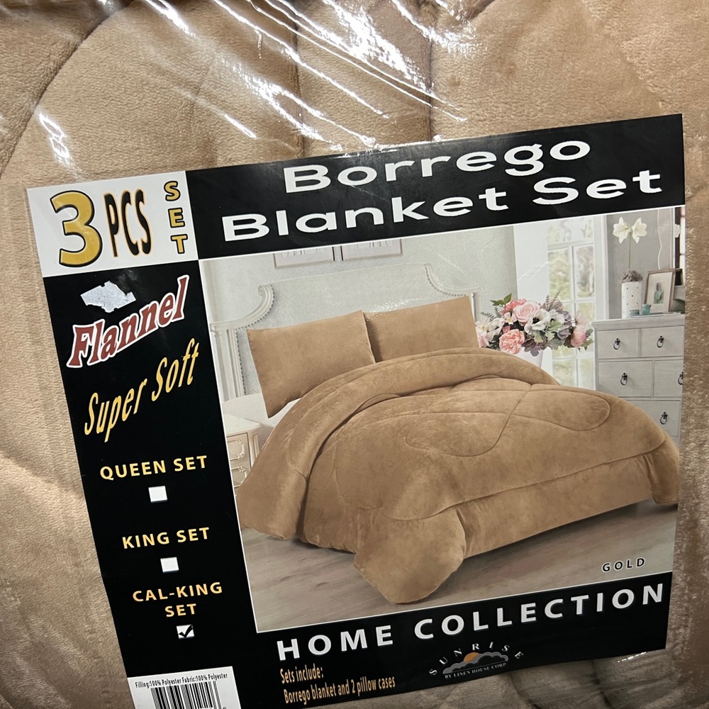 3pc Reversible FLANNEL SHERPA BORREGO Super Thick Cali King Comforter Set